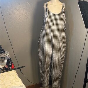 Cotton:On Black and White Checkered Overalls with adjustable tie straps M NWT